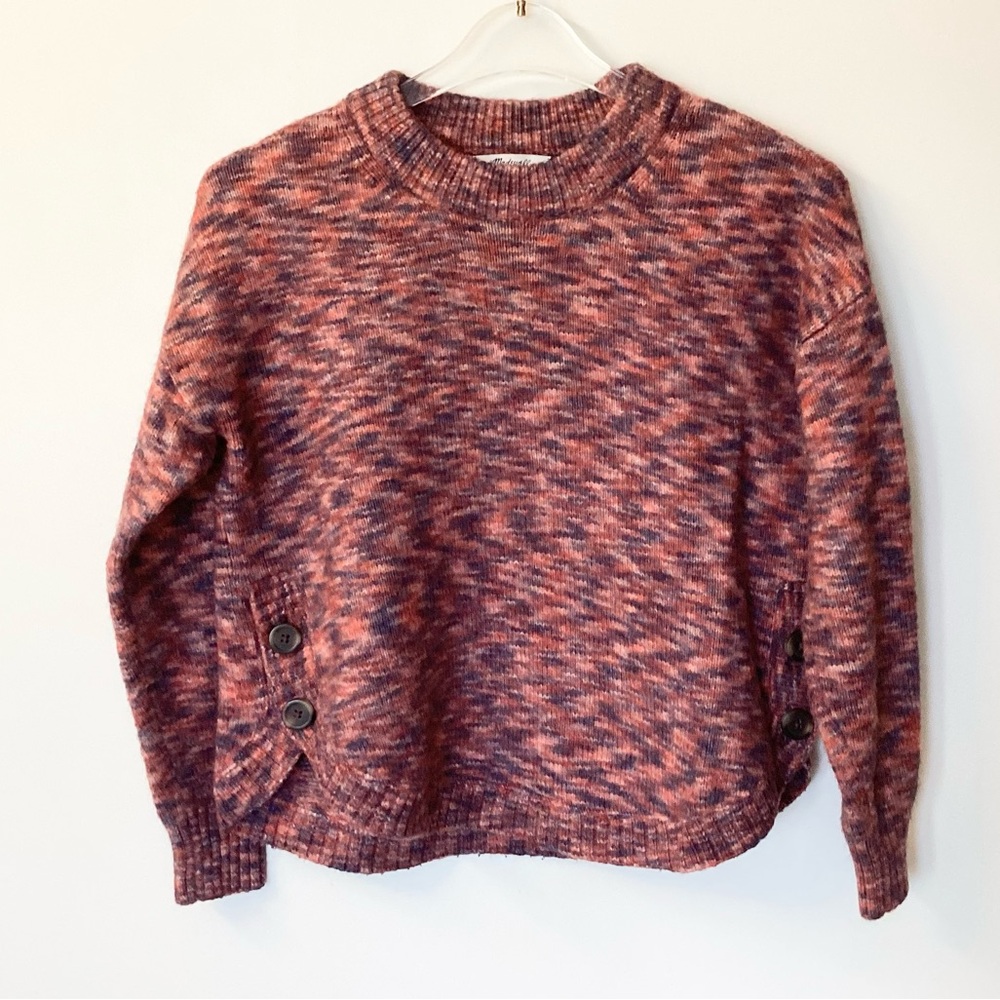 Madewell Spacedyed Birchmont Side Button Pullover Sweater MC841 - Sangria - S